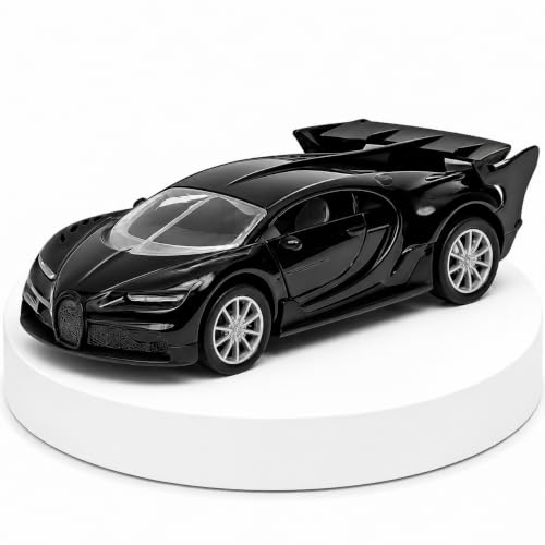 Image of Bugatti Die Cast 1:32 Scale Metal Pull Back Car | Premium Alloy Toy Vehicle with Openable Doors | Realistic Mini Racing Model Car Toy for Kids Boys Girls | Durable Collectible Gift Black