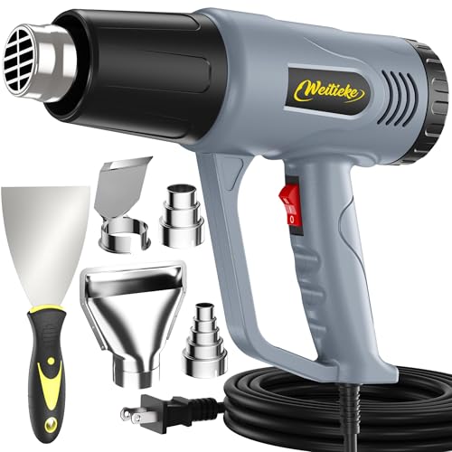 Weitieke Heat Gun, 10Ft power cord Heavy Duty Hot Air Gun 572&1112℉ Dual Temperature Control 4 Nozzels & Paint Scraper Overload Protection for Paint Stripping,Crafting, vinyl wrap