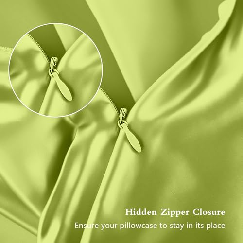 Image of Silk Pillowcase 2 Pack, Mulberry Silk Pillow Cases Queen Size Set of 2, Anti Acne Silk Pillowcase for Hair and Skin, Natural Silk Satin Pillowcases for Sleeping Women 2 Pack with Zipper, Olive Green