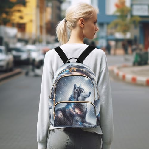 Image of ALAZA Wolf Galaxy Nebula Landscape Women Backpack Purse Ladies Fashion Shoulder Bag Daypack Travel Bag 10L