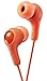 ORANGE GUMY In ear earbuds with stay fit ear tips. Wired 3.3ft colored cord cable with headphone jack. Small, medium, and large ear tip earpieces included. JVC GUMY HAFX7D