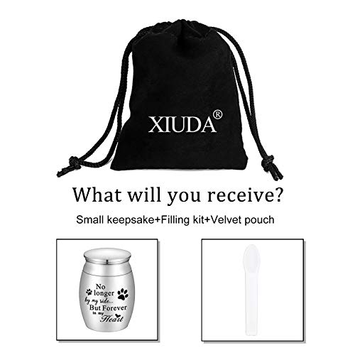 Xiuda Pet Memorial Urns For Dog Or Cat Ashes, 1.57 Inches Stainless Steel Cremation Urn, Pet Paw Print Keepsake Urn For Ashes - No Longer By My Side Forever In My Heart #TOP6