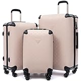 universal trotter Vintage Pattern PU Leather Luggage Set, 3-Piece Trunk Style Fashion Suitcases, 20/24/28 Inch, Tsa-Approved Locks, 360° Spinner Wheels (Nude Pink)
