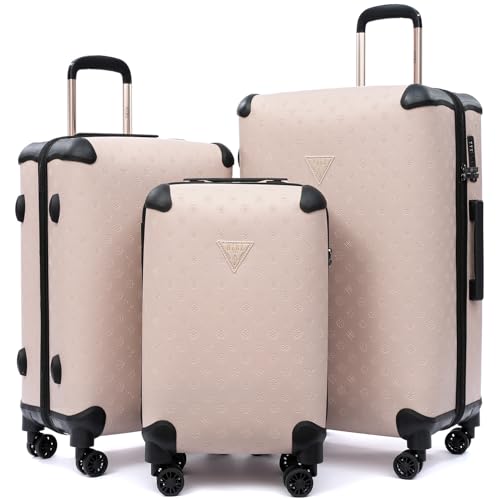 universal trotter Vintage Pattern PU Leather Luggage Set, 3-Piece Trunk Style Fashion Suitcases, 20/24/28 Inch, Tsa-Approved Locks, 360° Spinner Wheels (Nude Pink)