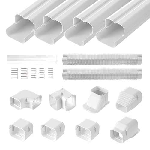 VEVOR Mini-Split-Line-Set-Abdeckung 76,2 mm B 5350 mm L, dekorative PVC-Rohrleitungsabdeckung für Klimaanlage mit 4 geraden Kanälen und...