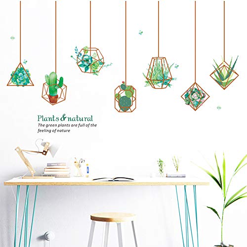 WINDVALE Succulent Cactus Plants Wall Stickers DIY Bonsai Removable Nature Murals Wall Decals