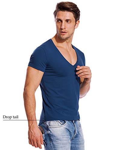 Zecmos V Neck T Shirts Men Deep V Neck Tee Muscle Slim Fit Low Cut Undershirts Blue S — view 4