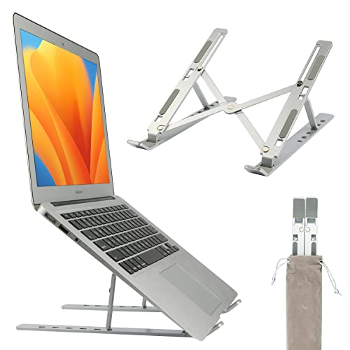 Bimormat Laptop Stand,6 Angles Adjustable Aluminum Laptop Holder,Foldable Portable Desktop Tablet Holder,Compatible with MacBook,iPad, HP, Dell 10-15.6”Laptops and Tablets,Silver