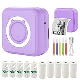 Mini Printer, with 11 Rolls Printing Paper, Portable Thermal Inkless Sticker Printer, Compatible with iOS & Android, for Study Notes, Pictures,Photos, DIY