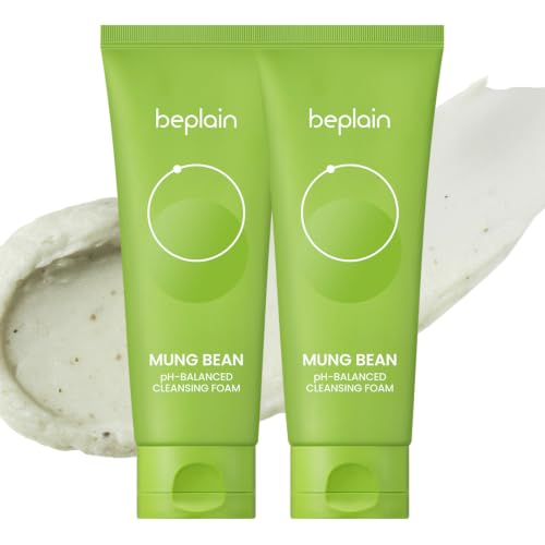 Image of beplain Mung Bean pH-Balanced Cleansing Foam, 5.4 fl oz, Pack of 2 | Fragrance-Free, Non-Comedogenic Tested, Deep Pore Facial Cleanser,Korean Skincare