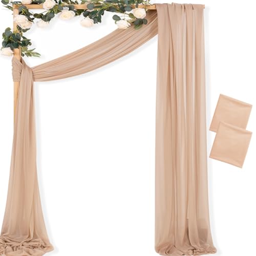 Image of MLMC Nude Wedding Arch Draping Fabric 2 Panels 29 inch x 20 FT Extra Long Gauze Drapes Sheer Backdrop Curtains 6.6 Yards Outdoor Drapery Panels for Wedding Ceremony Party Ceiling Decoration