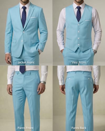 Image of YND Men's 3 Piece Suit with Tie, Solid Color Slim Fit Jacket Vest and Pants