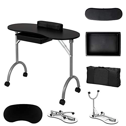 AlightUp Table de Manucure Pliante Professionnelle avec Tiroir et Roulettes Table Onglerie/Bureau Manucure/Bureau Onglerie/Sac Ne Pèse Que 9 KG