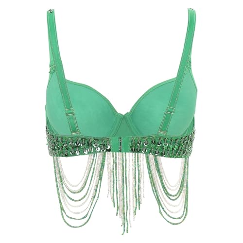 Women's Sequin Beaded Bustier Womens Belly Dance Top Shiny Corset Crop Top Fringe Rhinestone Sequin Club Bra Spaghetti Straps Underwire Push Up Bustier Tops(Purple)