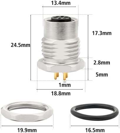 M12 4핀 A 코드 암 전면 보드 커넥터, Lonlonty 16PCB 패널 마운트 커넥터, IP67 방수 16mm 패널 컷아웃 커넥터 2 PCS-트림 시트 — 사진 4