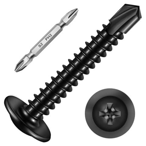 Mywish 200Pcs #10×1-1/4" Black Self Tapping Screws for Metal, Sheet Metal Screws 410 Black Oxide Stainless Steel Truss Head Self Drilling Screws High-Strength Cover