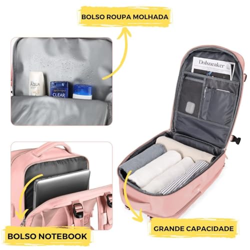 Mochila Executiva de Viagem Grande Masculina Feminina Notebook (Rosa)