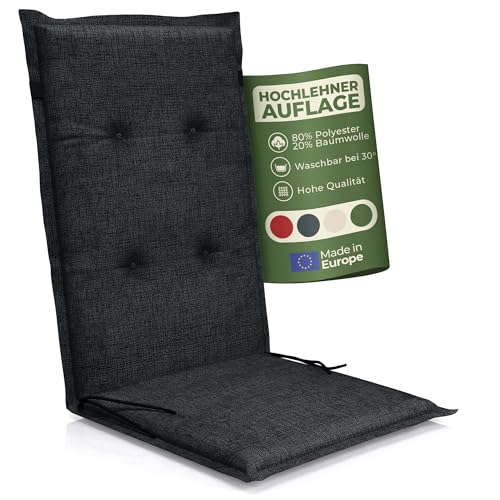 Petsation Florence Hochlehner Auflage – Gartenstuhlauflage Hochlehner mit Schaumstoff Polster, Outdoor Kissen & Stuhlkissen für Gartenstuhl, Sitzkissen Stuhl & Sitzkissen Bank, Outdoor (1, anthrazit)