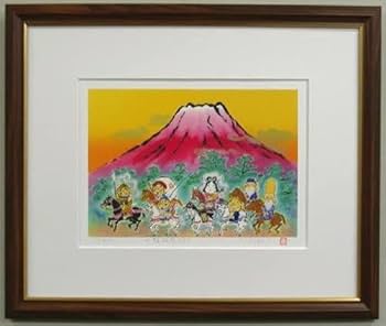 絵画　富士山　赤富士　立体絵　開運　金運　風水　美峰　特大　額付 最高の発色△【赤富士】○がんどうあつし絵画油絵F4号ホワイト