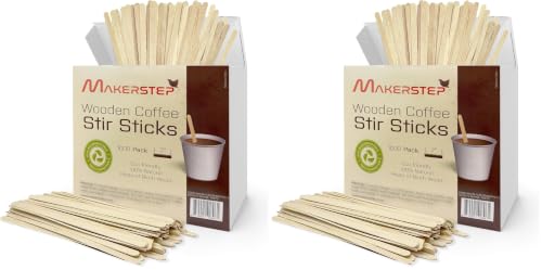 Makerstep Birch Wood Coffee Stirrers, 7 Inch Coffee Stir Sticks (2000 Pack) Eco-friendly, Sturdy Wooden Sticks. Splinter Free, Round End. Great For Your Coffee Nook