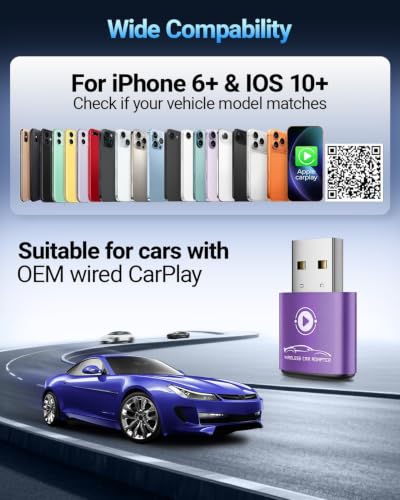 Image of vnilrgle Wireless CarPlay Adapter for Apple iPhone 2026 Upgraded(Purple)