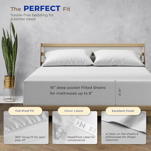 Image of THREAD SPREAD Twin XL Size Bed Sheets Set, Luxury 1000 Series 100% Egyptian Cotton Sheets Twin XL Size (3 PC, White), Silky Soft, Cooling, Sateen Weave, 16 inch Deep Pocket Hotel Quality Sheet Set
