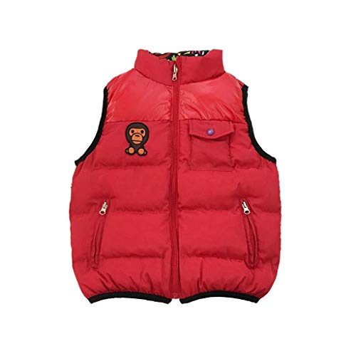 Boys Girls Down Vest Winter Warm Kids Vests Printing Zipper Outerwear Sleeveless Jackets High Neck Gilets (Color : Red, Size : Large)