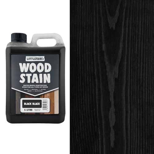 Littlefair's Wood Stain Water-Based - (Black Black) – Non-Toxic, Eco-Friendly & Quick Drying - Easy-to-Apply, Concentrated Formula for All Wood Types – 5 LTR