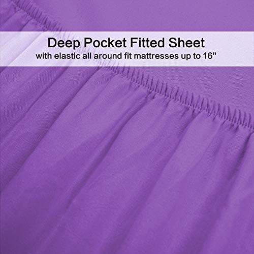 Image of 4 Piece Bed Sheet Set (Queen,Violet) 1 Flat Sheet,1 Fitted Sheet and 2 Pillow Cases,Brushed Microfiber Luxury Bedding with Deep Pockets