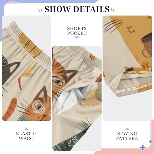 Cat Leaf Boys Long Pants Soft Trousers Elastic Waist Kids Lounge Bottoms with Pockets S-XL4