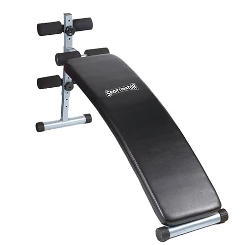 SPORTINATOR® Sit Up verstellbare Trainingsbank mit abwischbarem Kunstlederbezug, drei Halterungen, inkl. 2 Widerstandsbändern. Für diverse Kraftsportübungen in Ihrem Homegym (Grau)