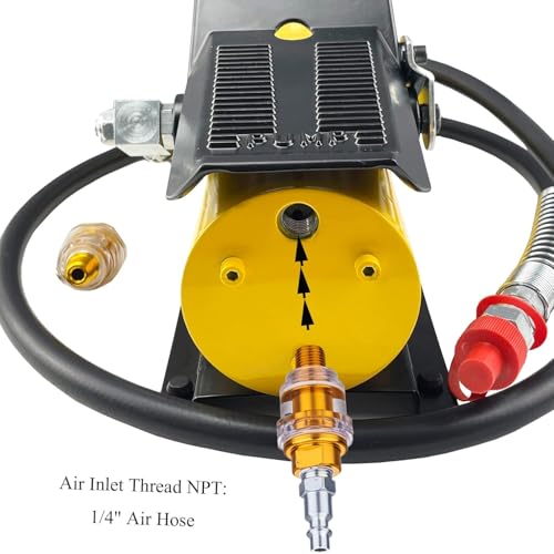 Image of Xingehyd Air Hydraulic Pump 10,000 PSI 10 Ton Porta Power Hydraulic Air Foot Pump Control Lift with Air Line Lubricator Yellow