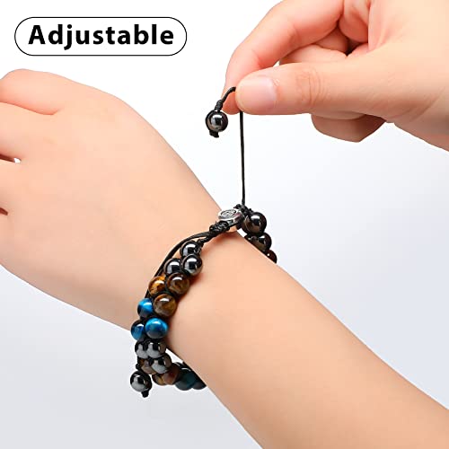 Nosiny 3 Pcs Bracelet Lava Rock Bead Bracelets 8 mm Tiger Eye Bracelet Men Hematite Obsidian Bracelet Adjustable Bracelet Gift for Men Women3