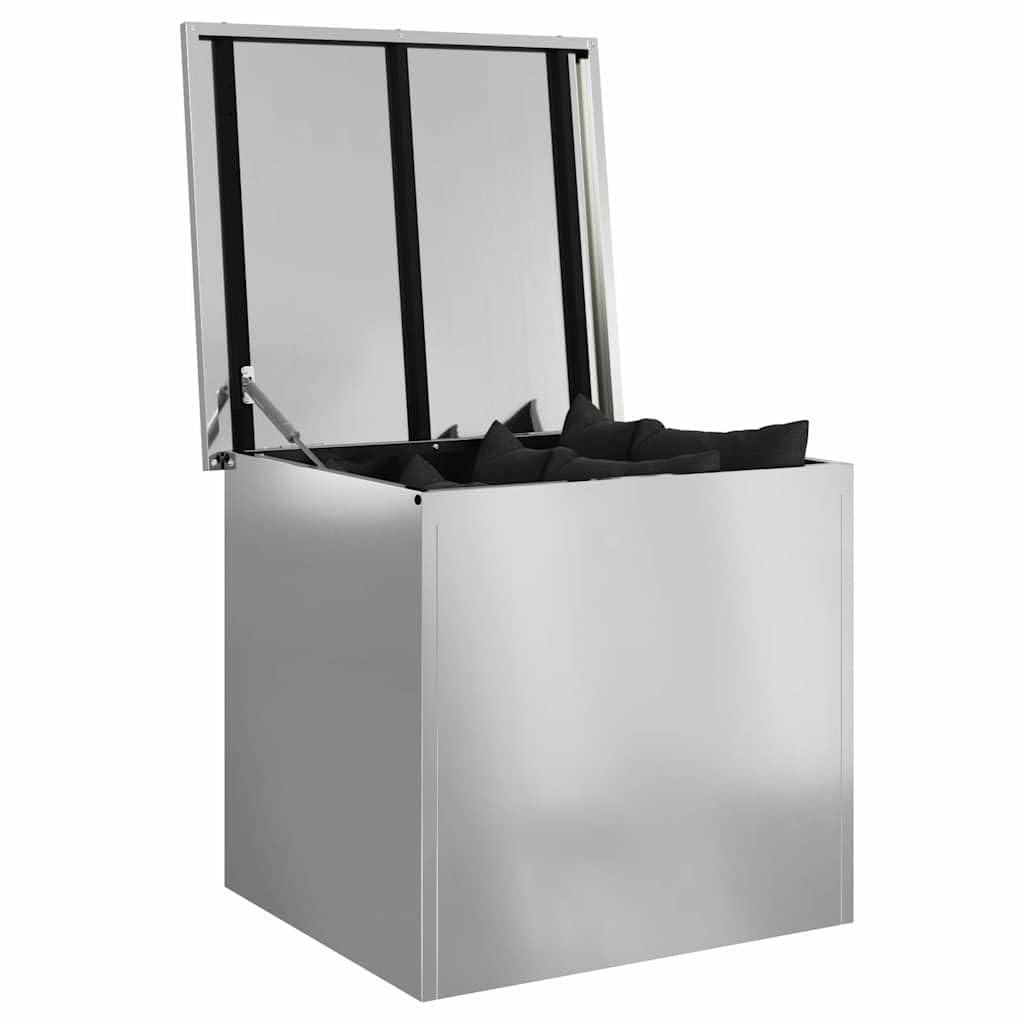 vidaXL Outdoor Storage Box Silver 55 x 50.5 x 50 cm Steel, Garden and Terrace Storage Solution, Weatherproof Box, Durable Metallic Organizer, Rectangular Industrial Cabinet