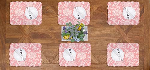 Image of Thea Vintage Pink Flowers 100% Cotton Set of 6 Placemats, 13 inch x 19 inch
