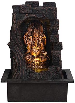 CHRONIKLE Polyfiber Water Fountain (42 x 31 x 23cm, Brown & Gold)