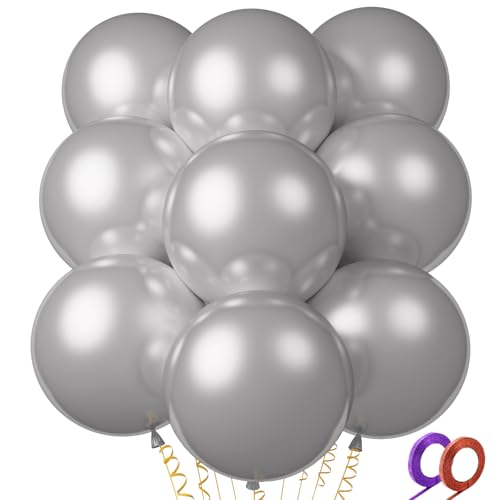 Image of 32Pcs Pearl Silver Big Balloons 18 Inch, Silver Round Large Latex Party Balloons for Birthday Wedding Decorations.