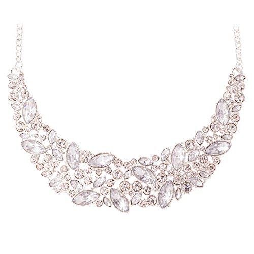 Jane Stone Fashion Statement Necklace Bling Rhinestone Choker Collar Chunky Jewelry for Women(Fn1054-Silver)