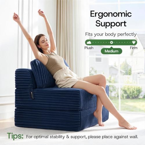 Image of Folding Sofa Bed Convertible 4 in 1 Sleeper Chair Blue Twin XL