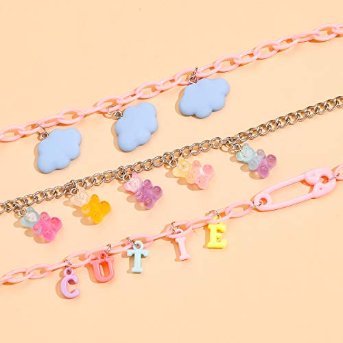 Multilayer Resin Gummy Cartoon Bear Link Chain Pendant Necklace Punk Colorful Transparent Acrylic Animal Butterfly Cloud Choker Necklace For Women Girls Party Hip Hop Jewelry-A Cutie #TOP3