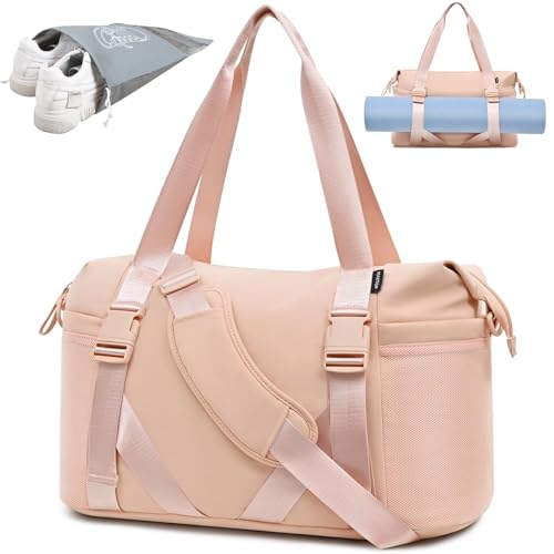 MAXTOP Gym Tote Bag for Women Pink Travel Duffle Bag with Yoga Mat Holder, Ideal for Yoga Accessories Workout Overnight Gymnastics Exercise Dance