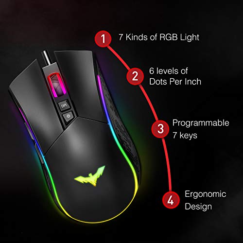 havit Mechanische Gaming Tastatur Maus Headset Set, RGB QWERTZ Handballenauflage Tastatur (DE-Layout), 4800 Dots Per Inch Gaming Maus und RGB Gaming Headset (KB380L) - Image 6