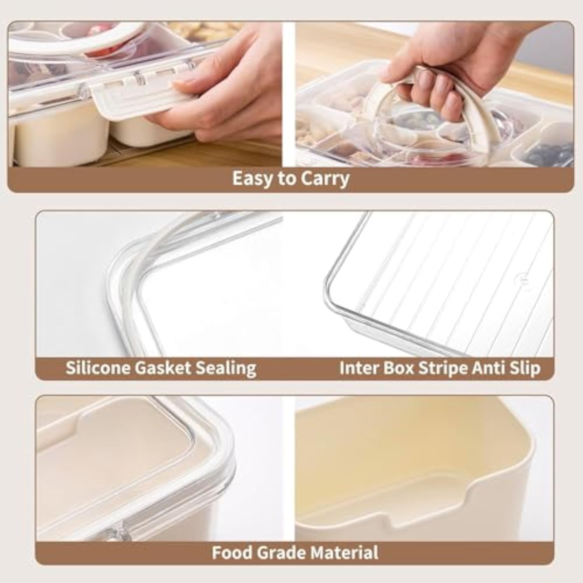 8 Compartment Fridge Storage Box with Lid & Handle