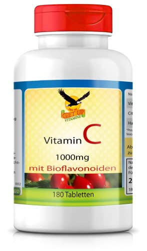 Get UP® Vitamin C 1000mg mit Hagebutte - bioaktiv mit Citrus-Bioflavonoiden & Hesperidin - vegan, laborgeprüft & hochdosiert - 180 Tabletten