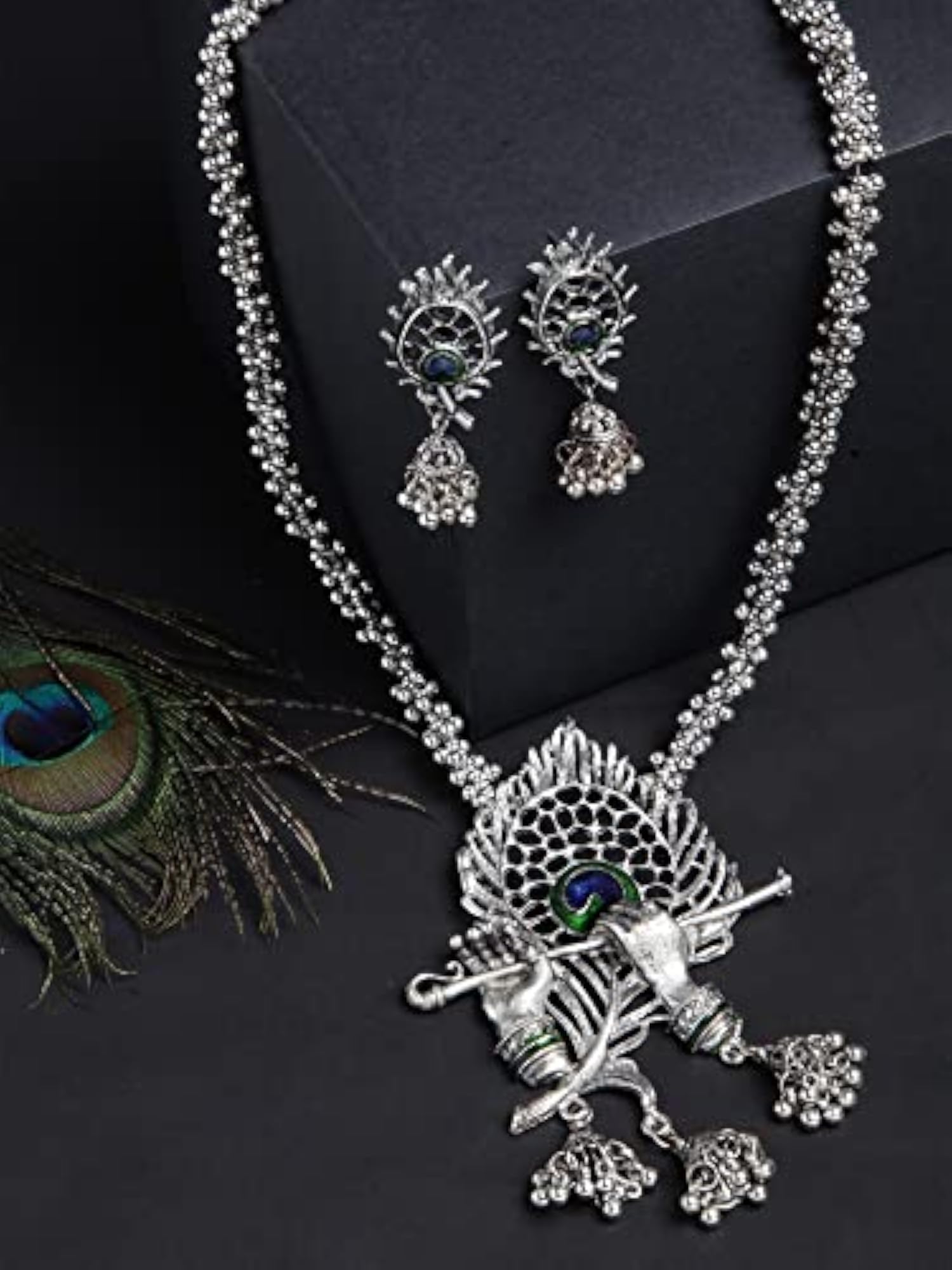 Stylish Traditional Oxidised Silver Necklace Set for Women