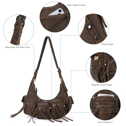 Image of Angel Kiss Hobo Bags Purse for Women Y2K Shoulder Bag Multi Pockets Designer Satchel Studded Handbags with Strap