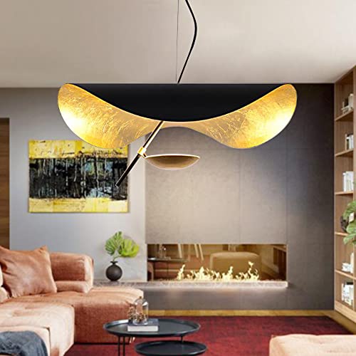LED Pendelleuchte Blattgold Kronleuchter Kreativer Hut Pendellampe Moderne Esstischlampe Höhenverstellbar Hängelampe Esszimmer Küche Studie Schlafzimmer Wohnzimmer Decken Hängeleuchte Schwarz,60cm thumbnail