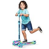Lifemaster 3-Wheel Kids Scooter with Multi-Color Lights on Deck & Wheels – 5-Height Adjustable Handlebar, Wide Anti-Slip Deck, Child Safety Certified, Boys & Girls Ages 3+ Supports Up to 150 lbs, Blue