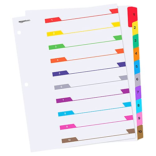 Image of AmazonBasics Numeric Paper Binder Dividers, 10 Tab, 6 /Pack