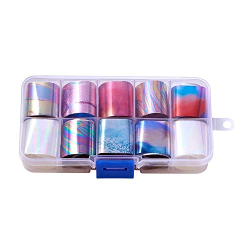 Wokoto 10 Rolls Holographic Nail Art Foil Stickers Tips Starry Sky Adhesive Nail Wraps Foil Transfer Manicure Decals Set (0.98Inchs*39.4Inchs) #TOP1